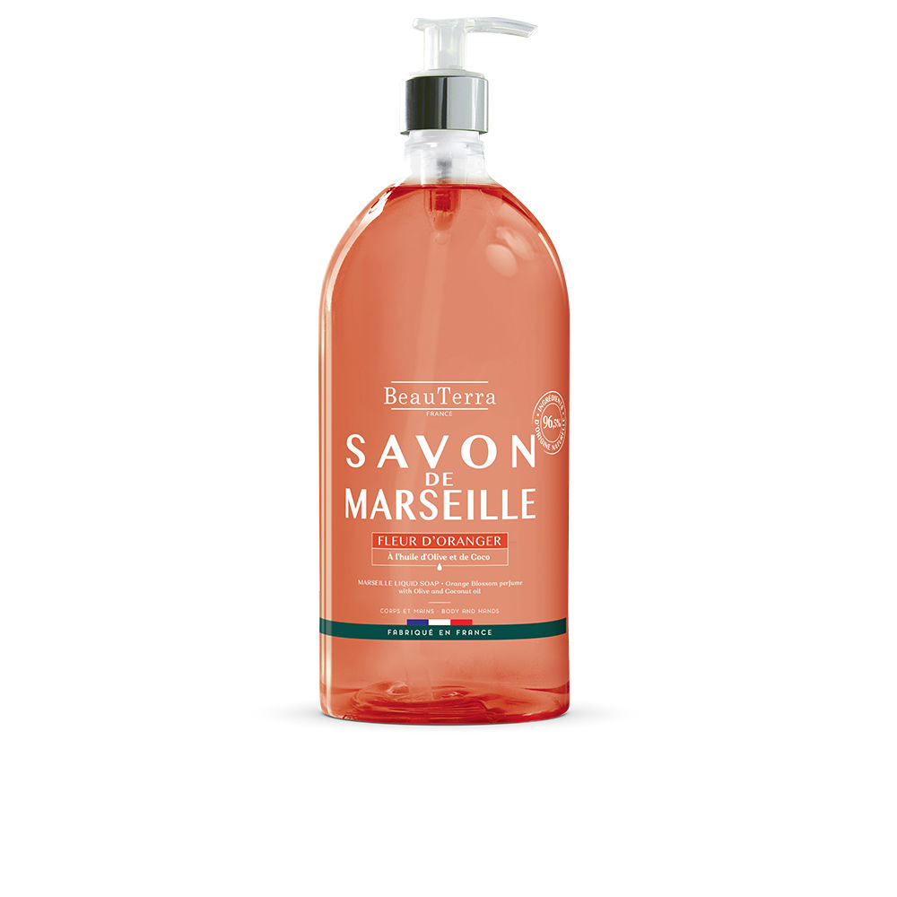 BeauterraMarseilleOrangeBlossomSoap1000ml Bottle of Beauterra Marseille Orange Blossom Soap by Beauterra, a liquid soap indicated for cleansing hands and body.