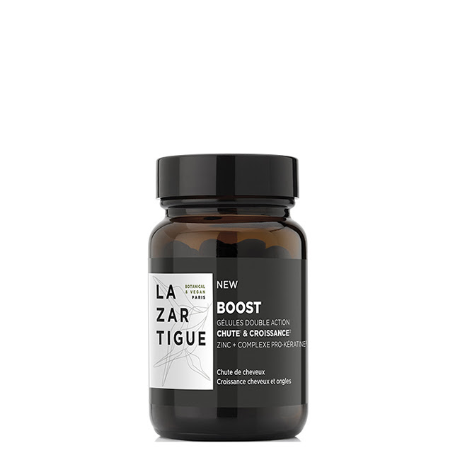 LazartigueBoostCapsulesx30 Box of Lazartigue Boost Capsules by Lazartigue, a food supplement indicated for slowing hair loss and stimulating hair growth.