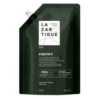 Bottle  of  Lazartigue  Fortify  Eco-Refill  Shampoo  by  Lazartigue,  a  shampoo  indicated  for  preventing  hair  loss  and  hair  growth.