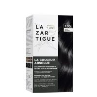 Box  of  La  Couleur  Absolue  Permanent  Haircolor  1.00  Black  by  Lazartigue,  a  permanent  dye  indicated  for  full  gray  coverage  and  shine.