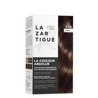 Box  of  La  Couleur  Absolue  Permanent  Haircolor  4.00  Brown  by  Lazartigue,  a  permanent  dye  indicated  for  full  gray  coverage  and  nourishment.