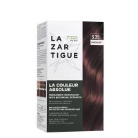 Box  of  La  Couleur  Absolue  Permanent  Haircolor  5.35  Chocolate  by  Lazartigue,  a  permanent  dye  indicated  for  full  gray  coverage.