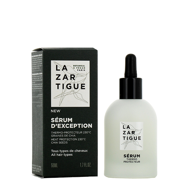 LazartigueThermoProtecteurSerum50ml Bottle of Thermo Protecteur Serum by Lazartigue, a vegan serum indicated for protecting hair from heat up to 230 degrees Celsius.
