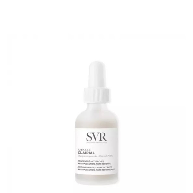 SVRClairialAmpouleAnti-BrownSpotConcentrate30ml Bottle of Clairial Ampoule Anti-Brown Spot Concentrate by SVR, a concentrate indicated for reducing brown spot intensity.
