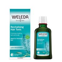 Bottle  of  Weleda  Rosemary  Revitalizing  Hair  Tonic  by  Weleda,  a  hair  lotion  indicated  for  strengthening  fragile  hair  and  the  scalp.