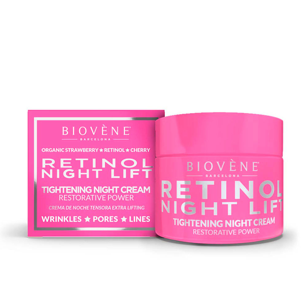 BiovèneRetinolNightLiftTighteningNightCreamRestorativePower50ml Jar of Biovène Retinol Night Lift Tightening Night Cream by Biovène, a night cream indicated for restoring firmness and reducing lines.