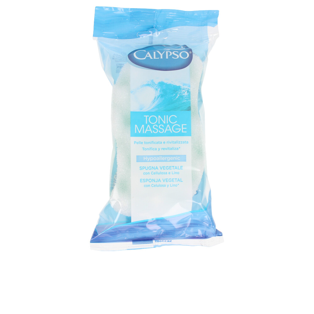 CalypsoTonicMassageHypoallergenicVegetalSponge Product container of Calypso Tonic Massage Hypoallergenic Vegetal Sponge by Calypso, a sponge indicated for gentle exfoliation.