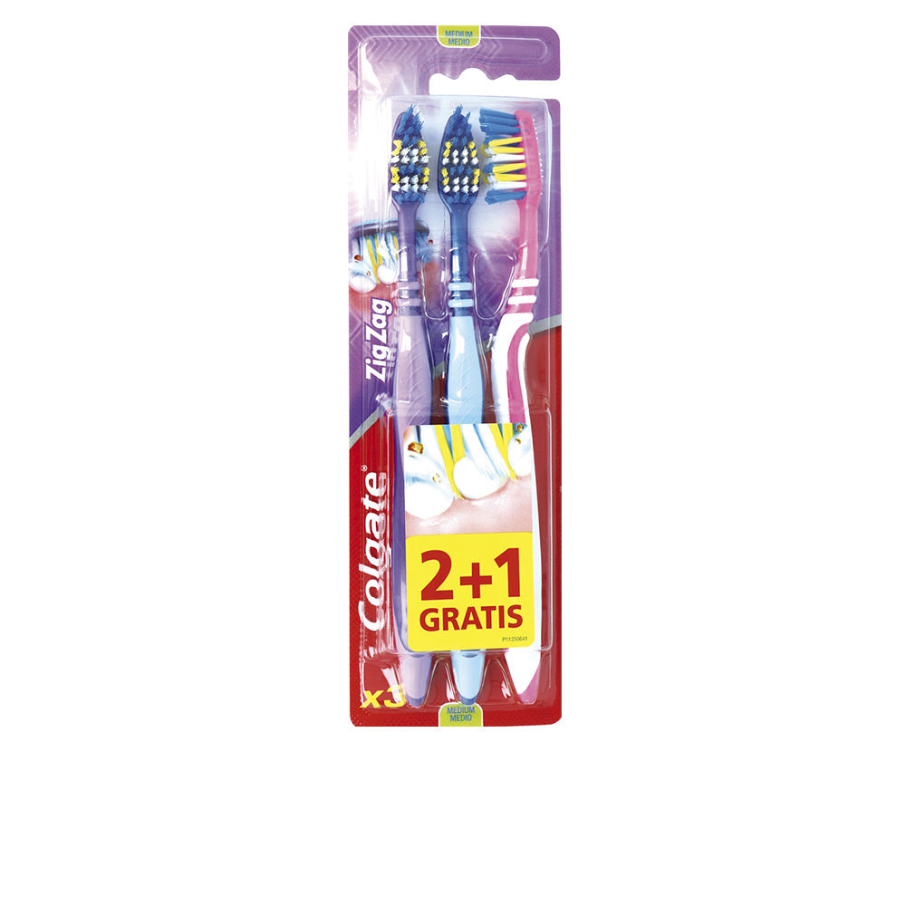 ColgateZigZagMediumToothbrushx3 Box of Colgate Zig Zag Medium Toothbrush by Colgate, a dental tool indicated for daily oral hygiene and gum protection.