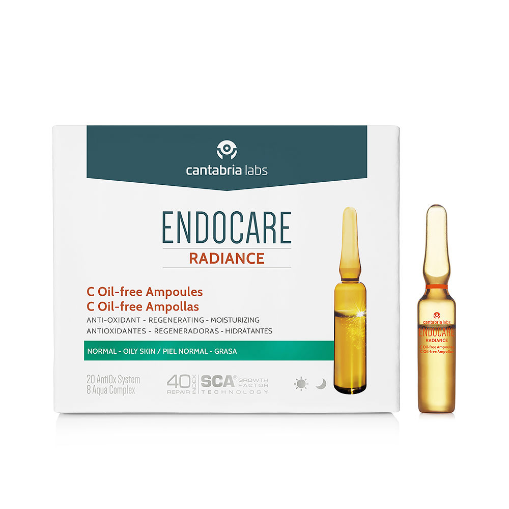 EndocareRadianceCOil-FreeAmpoules10x2ml Box of Endocare Radiance C Oil-Free Ampoules by Endocare, an ampoule indicated for regenerating and brightening the skin.