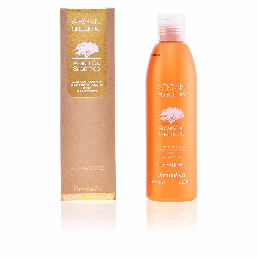 FarmavitaArganSublimeShampoo250ml Bottle of Farmavita Argan Sublime Shampoo 250ml by Farmavita, a nourishing shampoo indicated for cleansing all hair types.