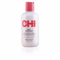 Bottle  of  Farouk  Chi  Silk  Infusion  by  Farouk,  a  leave-in  treatment  indicated  for  moisture,  shine  and  thermal  protection.