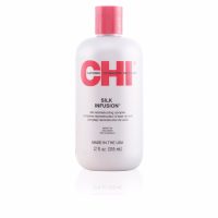 Bottle  of  Farouk  Chi  Silk  Infusion  by  Farouk,  a  leave-in  treatment  indicated  for  moisture,  shine  and  thermal  protection.