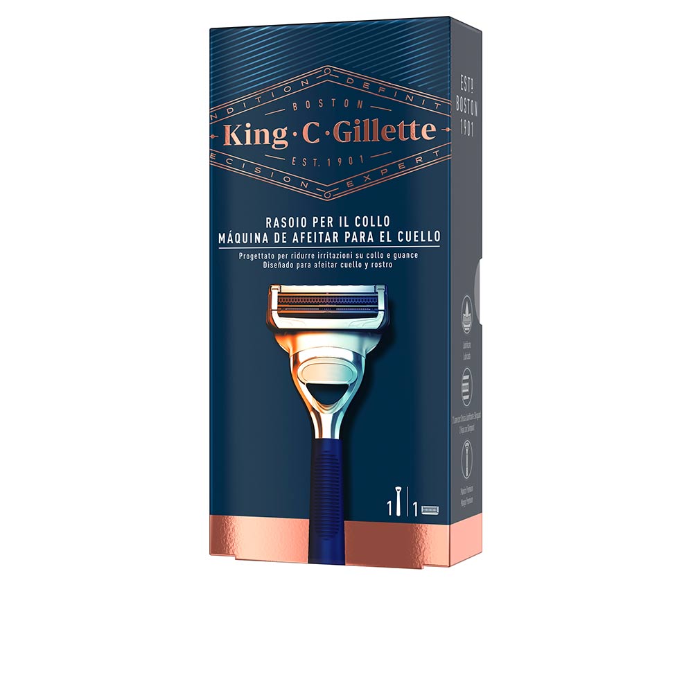 GilletteKingCGilletteNeckRazor Product container of Gillette King C Gillette Neck Razor by Gillette, a razor indicated for a comfortable shave on the neck.