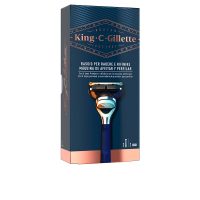 Product  container  of  Gillette  King  C  Gillette  Shave  &  Edging  Razor  by  Gillette,  a  razor  indicated  to  shave  and  edge  facial  hair.
