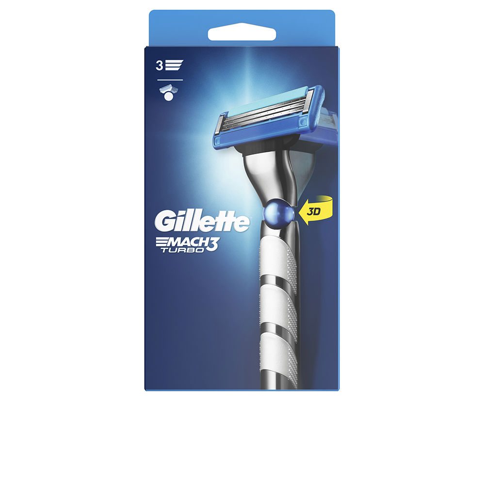GilletteMach3TurboRazorwith1Refill Product container of Gillette Mach 3 Turbo Razor by Gillette, a razor indicated for a close and precise shave from all angles.