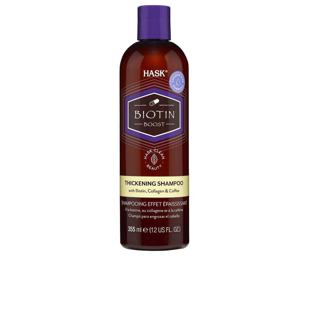 HaskBiotinBoostThickeningShampoo355ml Bottle of Hask Biotin Boost Thickening Shampoo by Hask, a shampoo indicated for fortifying and boosting volume in fine hair.