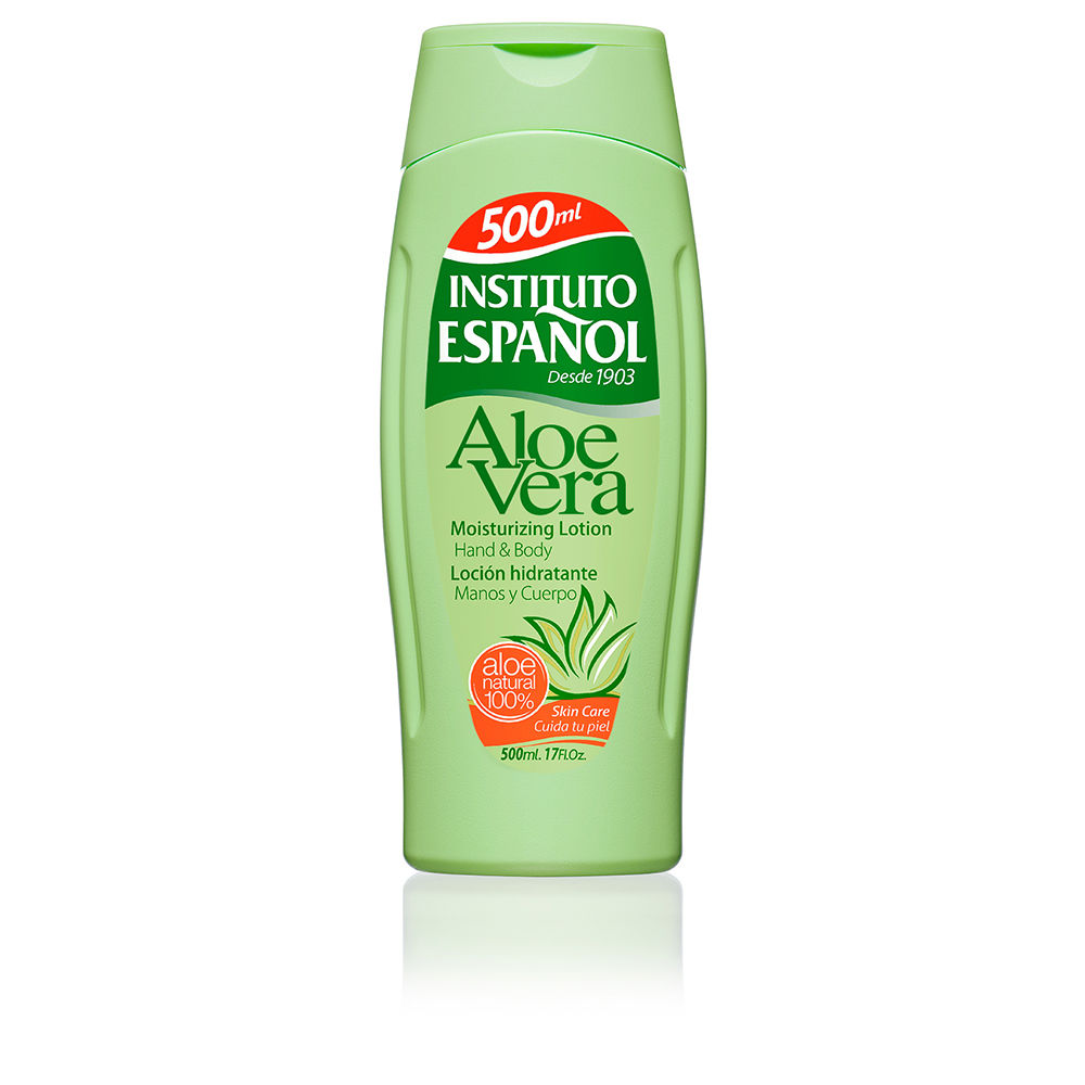 InstitutoEspañolAloeVeraMoisturizingLotion500ml Bottle of Instituto Español Aloe Vera Moisturizing Lotion, a creamy lotion indicated for moisturizing and soothing dry skin.