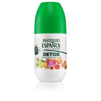 Bottle  of  Instituto  Español  Detox  0%  Aluminum  Deo  Roll-On,  a  roll-on  indicated  for  reducing  perspiration  and  neutralizing  body  sweat.