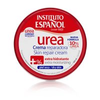 Jar  of  Instituto  Español  Urea  Repairing  Cream,  a  moisturizing  cream  indicated  for  repairing  and  softening  rough  body  skin.