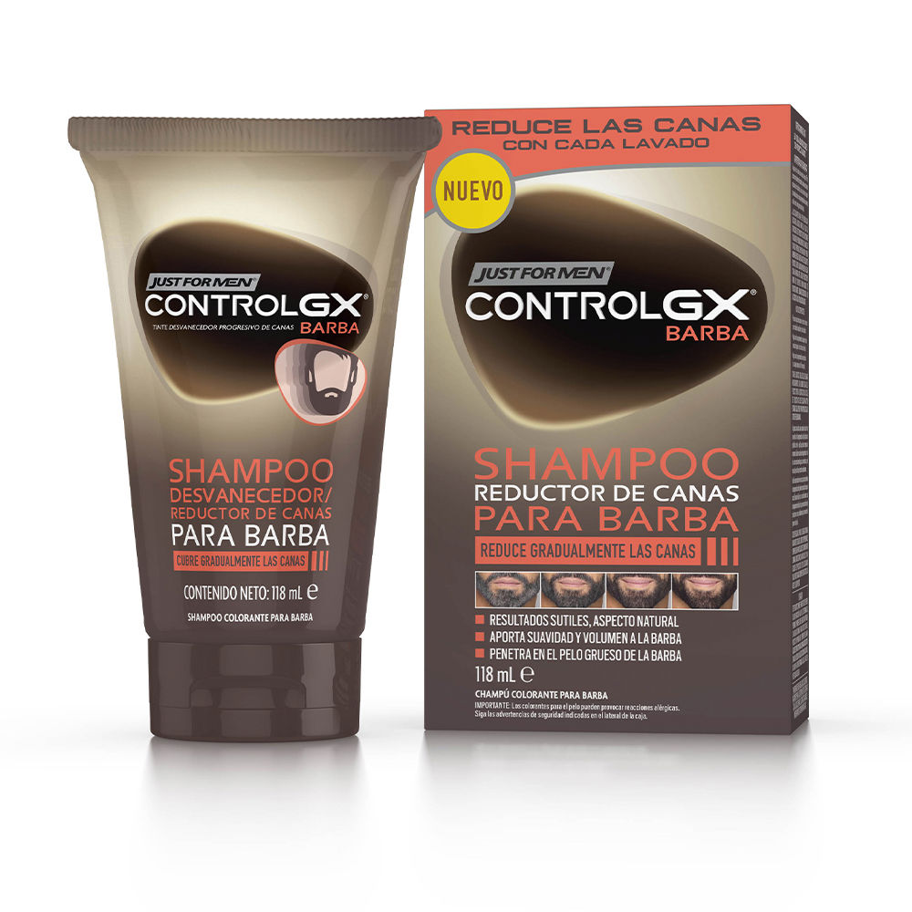 JustForMenControlGxGreyReducingBeardWash118ml Bottle of Just For Men Control Gx Grey Reducing Beard Wash by Just For Men, a beard wash indicated to gradually reduce gray hair.