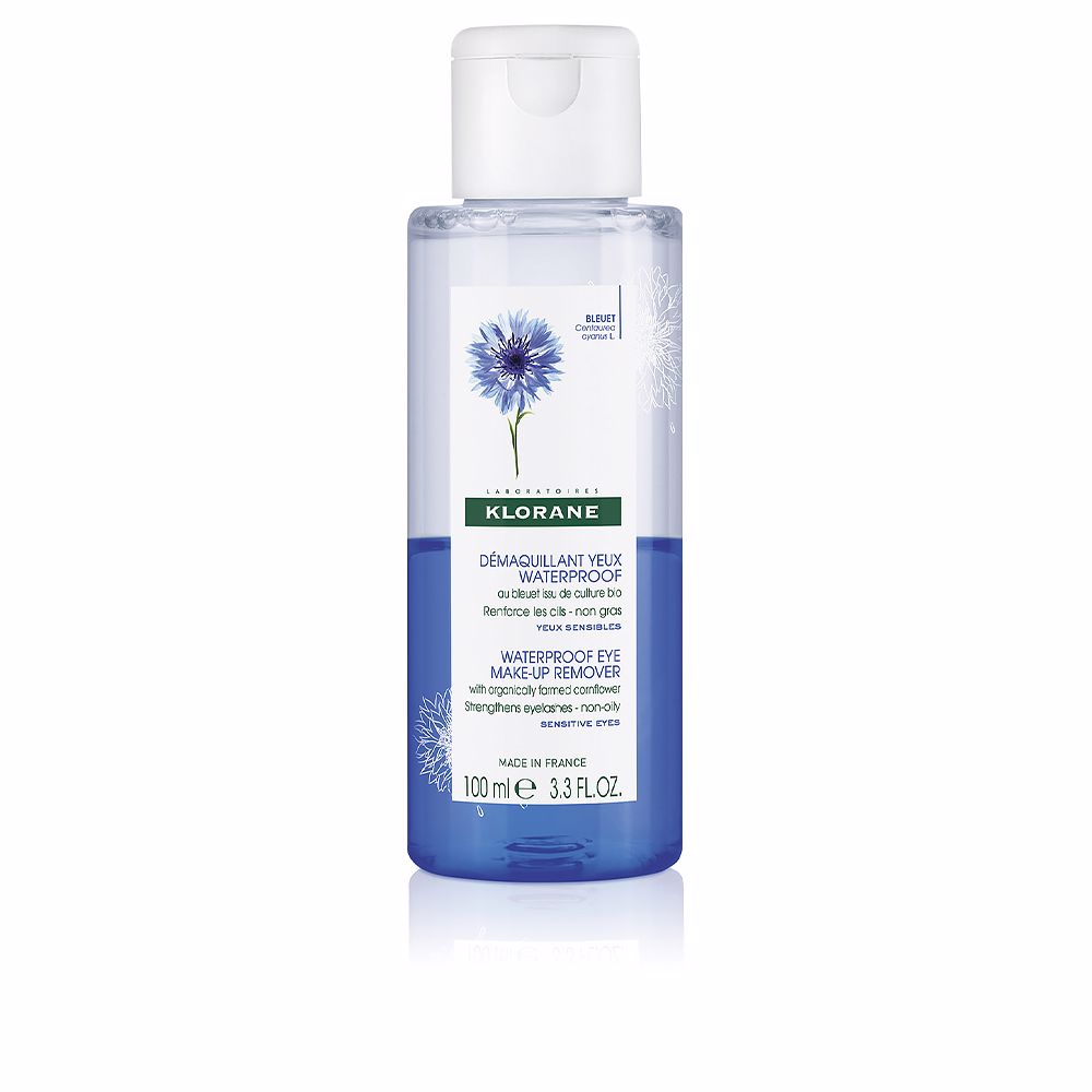 KloraneCornflowerWaterproofEyeMake-UpRemover100ml Bottle of Klorane Cornflower Waterproof Eye Make-Up Remover by Klorane, a dual-phase liquid for removing waterproof makeup.