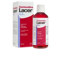 Bottle  of  Lacer  Chlorhexidine  Mouthwash  0.2%  by  Lacer,  a  mouthwash  indicated  for  eliminating  bacterial  plaque  and  biofilm.