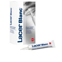 Product  container  of  Lacer  Lacerblanc  Teeth  Whitening  Pen  by  Lacer,  a  whitening  gel  indicated  for  eliminating  tooth  stains.
