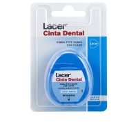Product  container  of  Lacer  PTFE  Mint  Flavored  Dental  Floss  by  Lacer,  a  floss  indicated  for  cleaning  interdental  spaces.