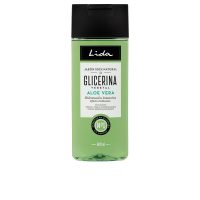Bottle  of  Lida  100%  Natural  Glycerin  and  Aloe  Vera  Soap  by  Lida,  a  liquid  soap  indicated  for  cleansing  and  hydrating  the  body.