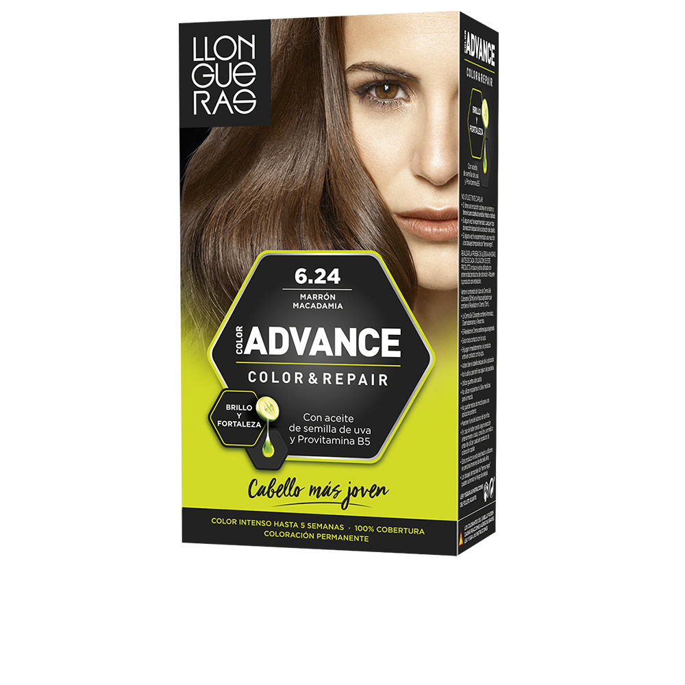 LlonguerasColorAdvanceColor6 Product container of Llongueras Color Advance Color 6,24 Brown Macadamia by Llongueras, a permanent hair color for gray hair.