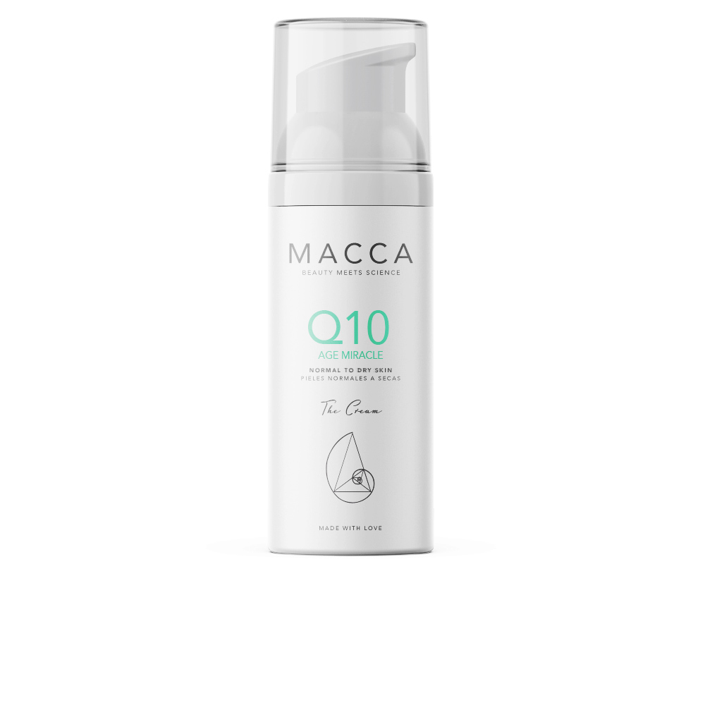 MaccaQ10AgeMiracleCreamNormalToDrySkin50ml Jar of Macca Q10 Age Miracle Cream by Macca, a facial cream indicated for reducing wrinkle depth and repairing normal to dry skin.