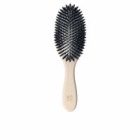 Product  container  of  Marlies  Möller  Allround  Brush,  a  styling  brush  indicated  for  removing  product  residues  from  hair.