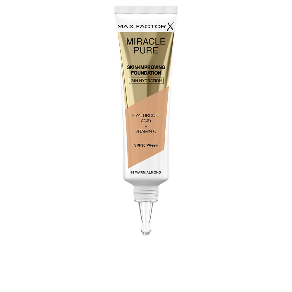 MaxFactorMiraclePureSPF30FoundationColor45WarmAlmond30ml Max Factor Miracle Pure SPF30 Foundation Color 45 Warm Almond 30ml - Image 1