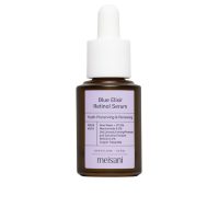 Bottle  of  Meisani  Blue  Elixir  Retinol  Serum,  a  light  non-oily  serum  indicated  for  reducing  signs  of  aging  and  brightening  skin.