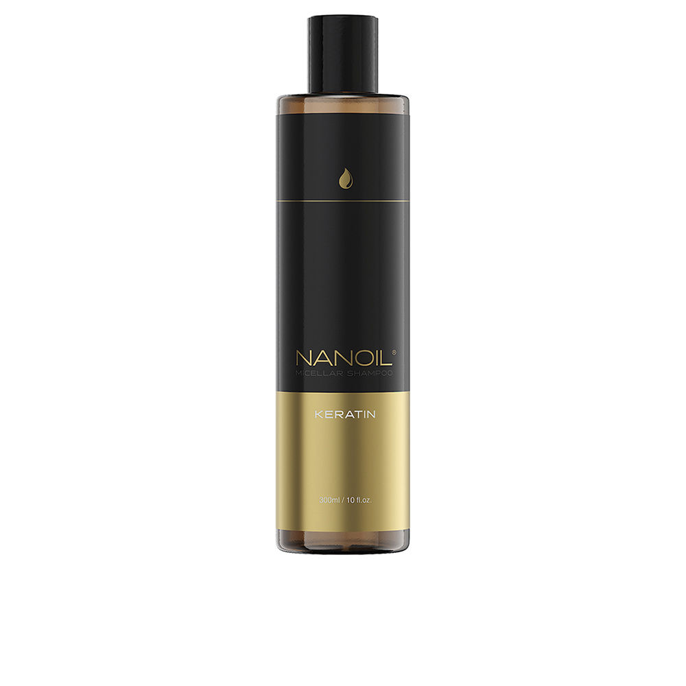 NanoilKeratinMicellarShampoo300ml Bottle of Nanoil Keratin Micellar Shampoo by Nanoil, a micellar shampoo indicated for repairing and strengthening damaged hair.