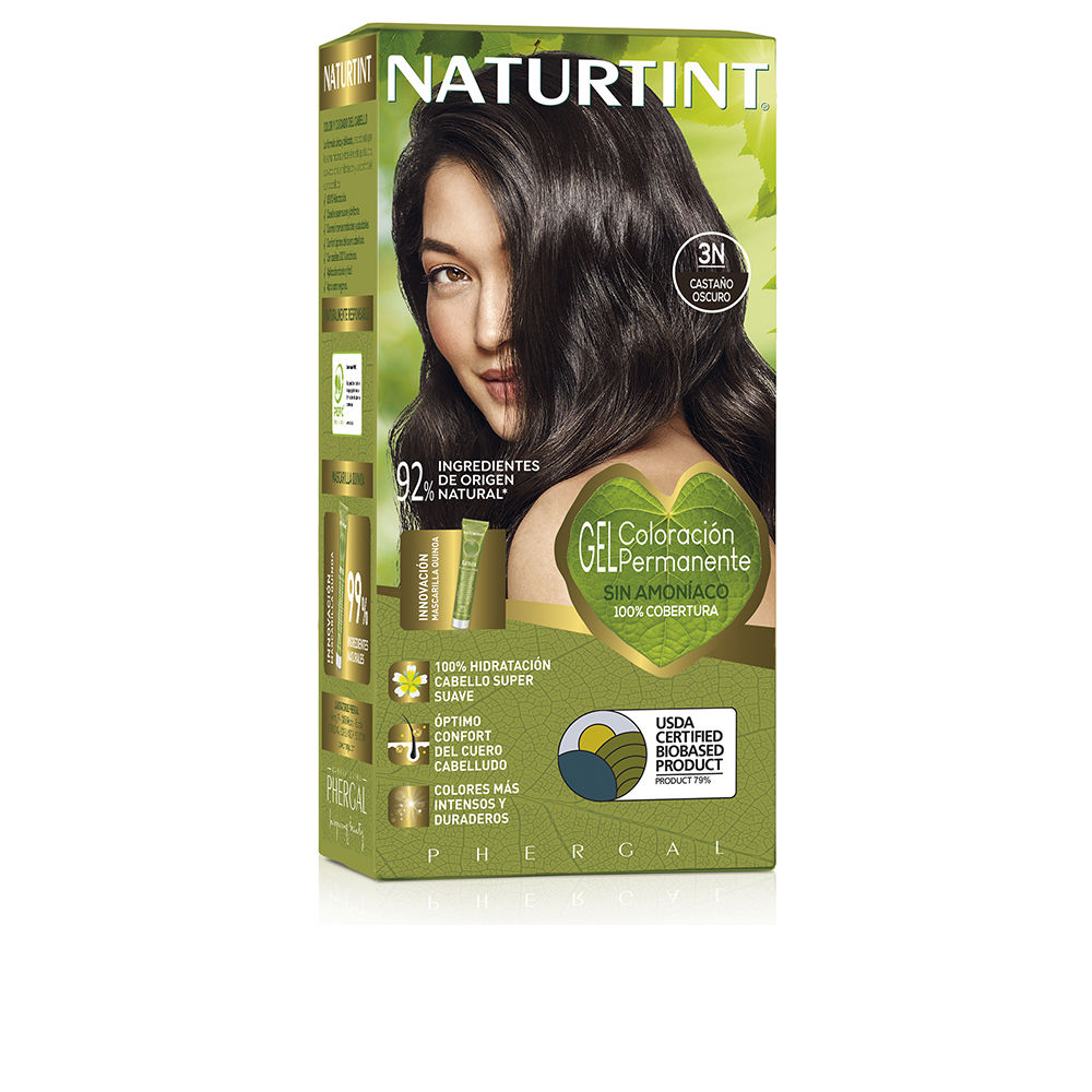 NaturtintHairColor3NDarkBrown170ml Product container of Naturtint Hair Color 3N Dark Brown by Naturtint, a permanent gel indicated for natural hair color and shine.