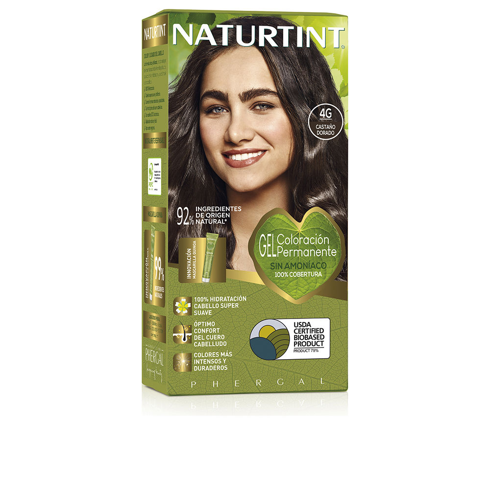 NaturtintHairColor4GGoldenBrown170ml Box of Naturtint Hair Color 4G Golden Brown by Naturtint, a color gel indicated for long lasting natural hair color and shine.