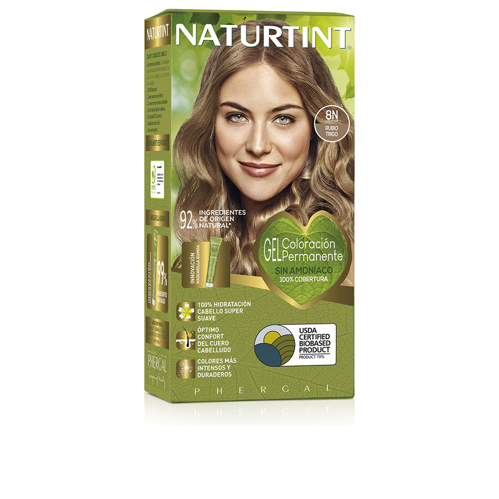 NaturtintHairColor8NWheatBlonde170ml Product container of Naturtint Hair Color 8N Wheat Blonde by Naturtint, a permanent gel indicated for natural hair color and shine.
