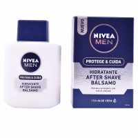 Tube  of  Nivea  Men  Protect  &  Care  After  Shave  Balm  Moisturizing  by  Nivea,  a  soothing  balm  indicated  for  sensitive  skin  after  shave.