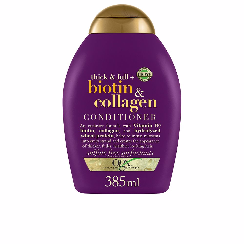 OgxBiotin&CollagenHairConditioner385ml Bottle of Ogx Biotin & Collagen Hair Conditioner by Ogx, a creamy conditioner indicated for hydrating and volumizing the hair.