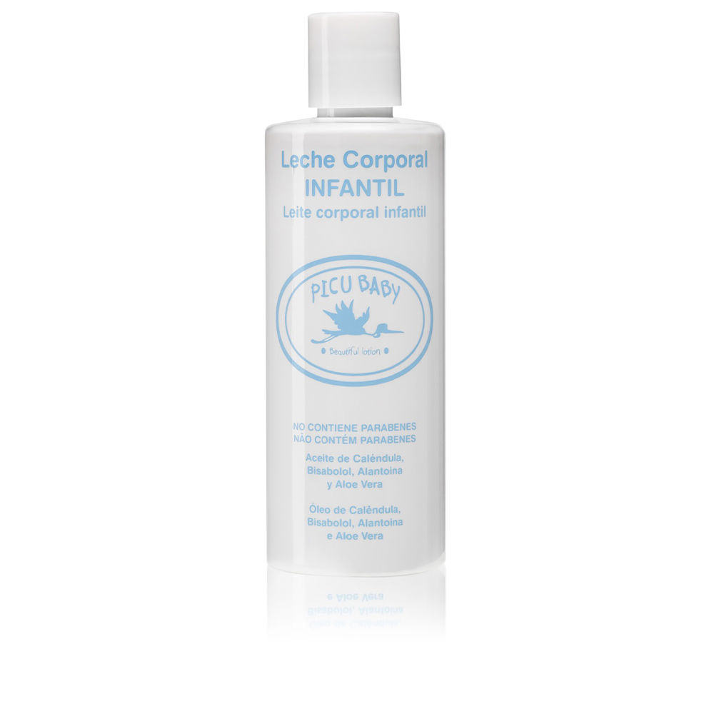 PicuBabyInfantBodyMilk250ml Bottle of Picu Baby Infant Body Milk by Picu Baby, a body lotion indicated for hydrating and protecting baby skin.