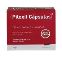 Box  of  Pilexil  Capsules  by  Pilexil,  a  food  supplement  indicated  for  combating  intense  and  excessive  hair  loss.