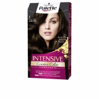 Product  container  of  Schwarzkopf  Palette  Intensive  Permanent  Hair  Color  Dark  Brown,  a  cream  indicated  for  gray  coverage  and  shine.