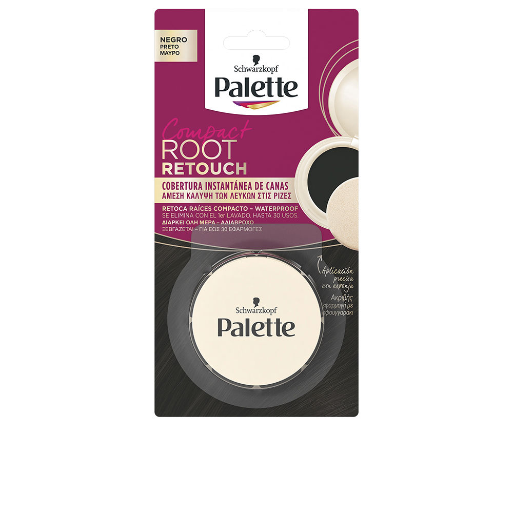 SchwarzkopfPaletteRootRetouchRootTouch-UpCompactColorBlack3g Compact of Schwarzkopf Palette Root Retouch Root Touch-Up Compact Color Black, a powder indicated for instant gray hair coverage.