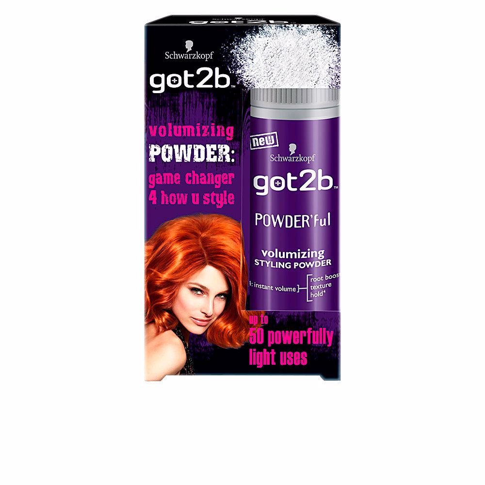 SchwarzkopfGot2BPowderFulVolumizingStylingPowder10g Product container of Schwarzkopf Got2B Powder Ful Volumizing Styling Powder, a styling powder indicated for hair volume.