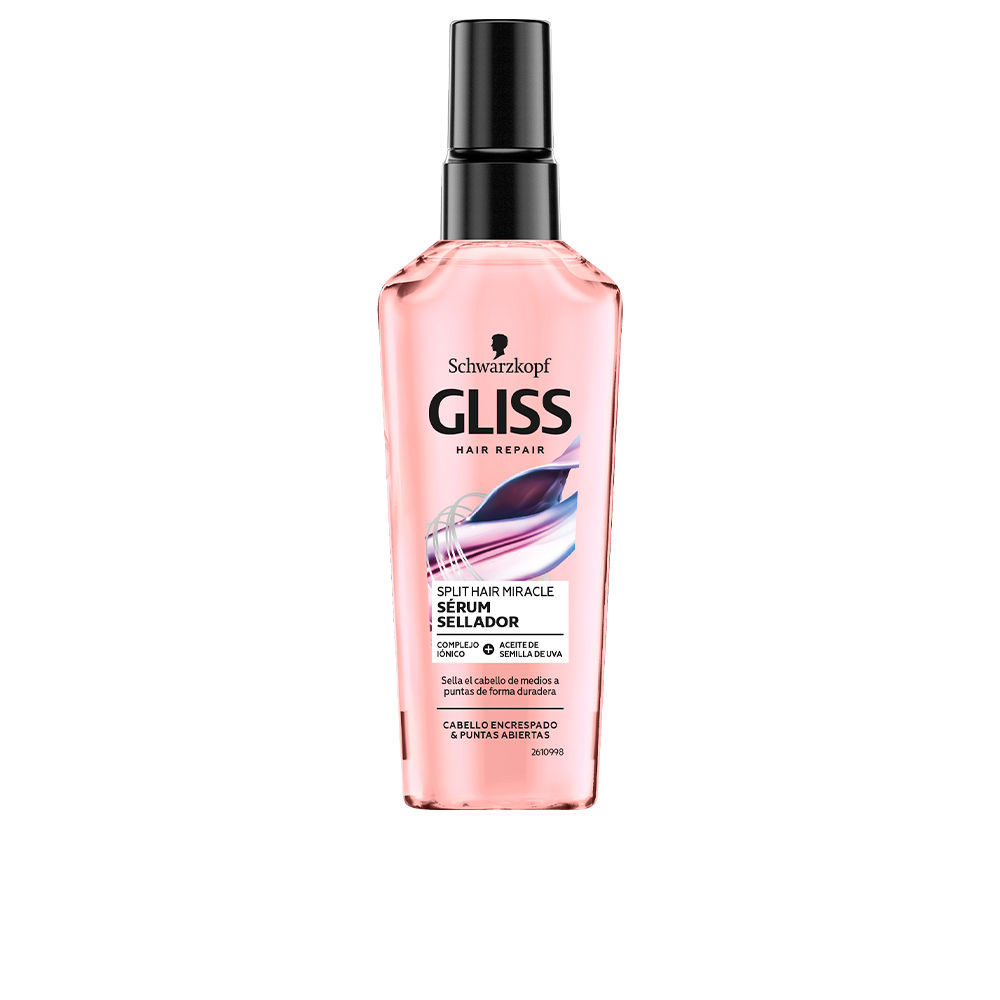 SchwarzkopfGlissHairRepairSplitHairSerum75ml Bottle of Schwarzkopf Gliss Hair Repair Split Hair Serum by Schwarzkopf, a leave-in serum indicated for repairing damaged hair ends.