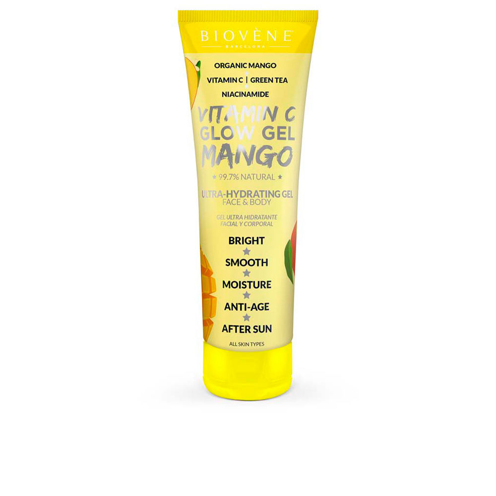 BiovèneVitaminCGlowGelMangoUltra-HydratingGelFace&Body200ml Bottle of Biovène Vitamin C Glow Gel Mango by Biovène, a hydrating gel indicated for brightening and moisturizing skin.