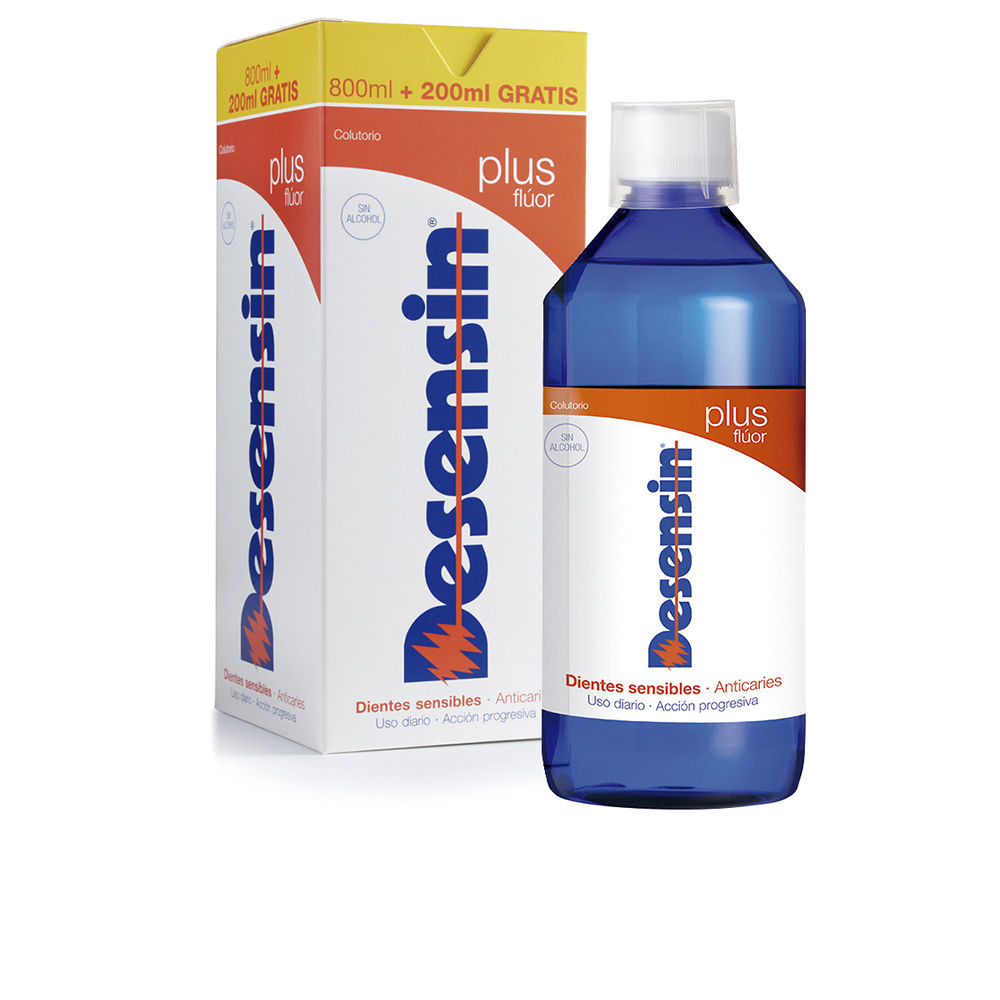 DesensinPlusFluorMouthwash1000ml Bottle of Desensin Plus Fluor Mouthwash by Desensin, a soothing mouthwash indicated for relieving tooth sensitivity and enamel strength.