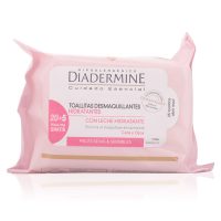Box  of  Diadermine  Make-Up  Remover  Wipes  by  Diadermine,  a  hydrating  wipe  indicated  for  removing  makeup  from  dry  and  sensitive  skin.
