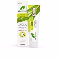 Tube  of  Dr.  Organic  Bioactive  Organic  Tea  Tree  Toothpaste  by  Dr.  Organic,  a  gel  toothpaste  indicated  for  maintaining  oral  hygiene.